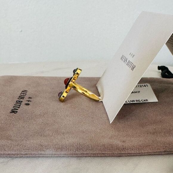 Alexis Bittar Vitreum 14K Goldplated Carnelian Amethyst Linear Ring, Size 8 NWT - Picture 7 of 14